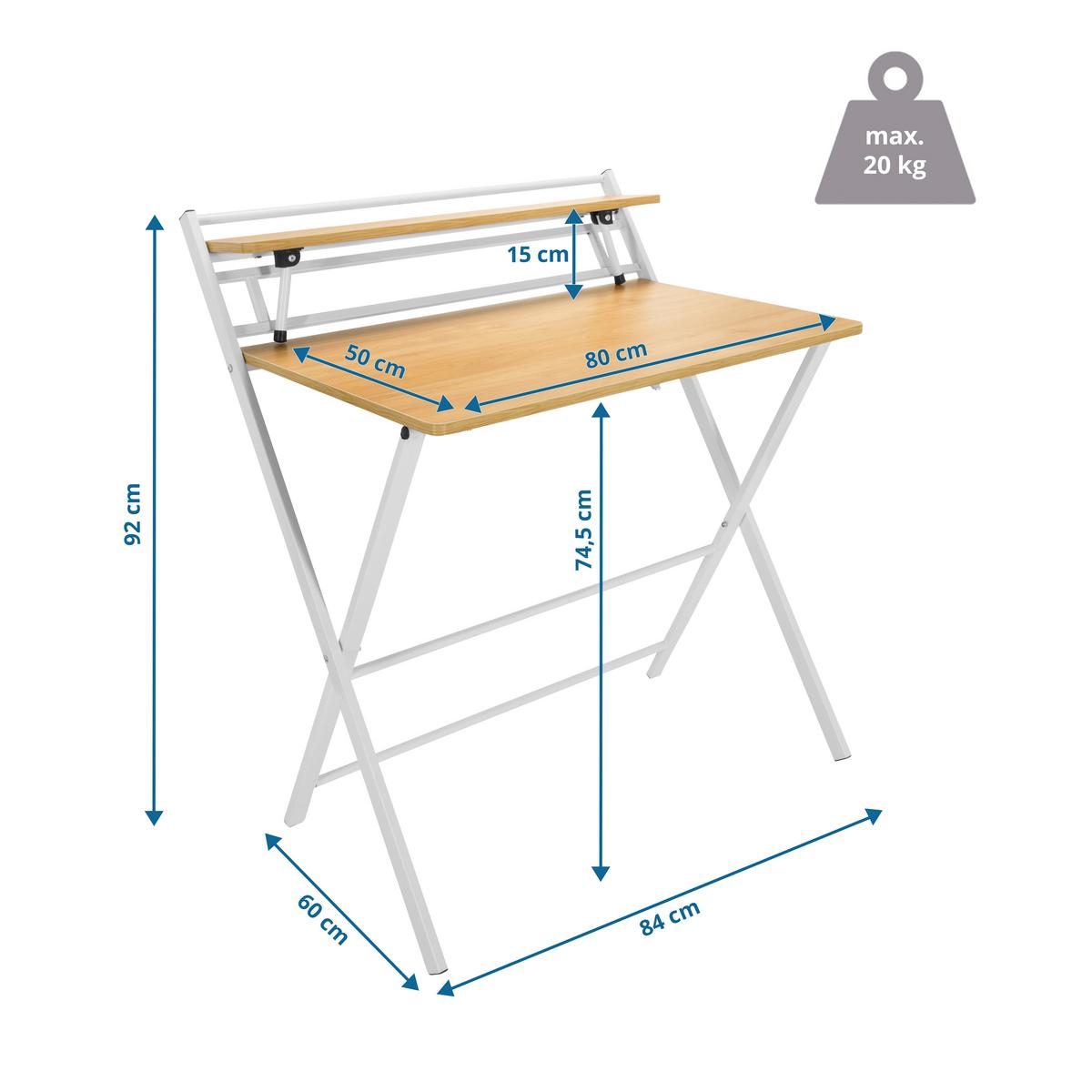 Pisalna Miza Easy Clap, Bela, Barva Hrasta - barve hrasta, Basics, kovina/leseni material (84/60/92cm) - MID.YOU