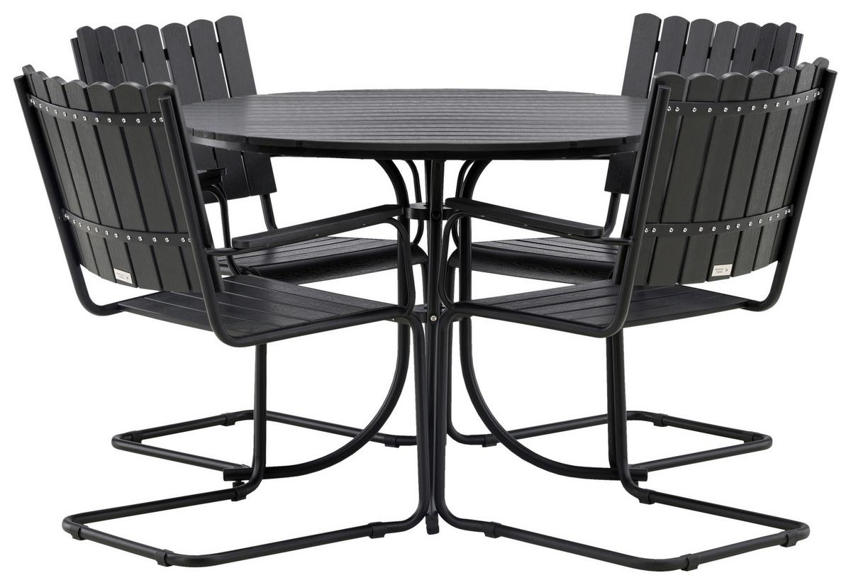 Gartentischgruppe Holmsund Schwarz - Schwarz, KONVENTIONELL, Metall - Gardenson