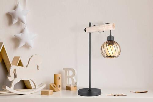 Tischleuchte Paulo in Natur/Schwarz max. 15 Watt - Schwarz/Naturfarben, Natur, Glas/Holz (33/18/55cm) - Globo