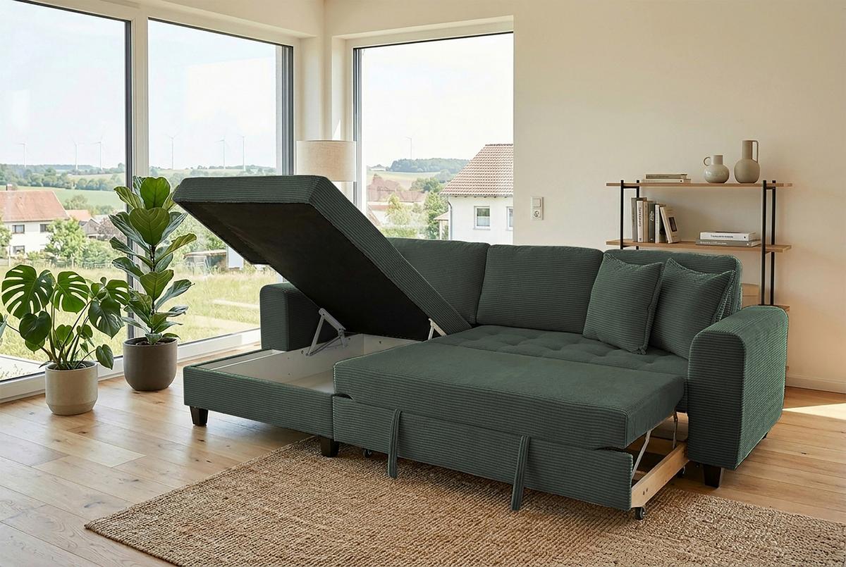 Kutna Garnitura Moritz - tamno zelena, Trend, tekstil (155/265cm) - Modern Living