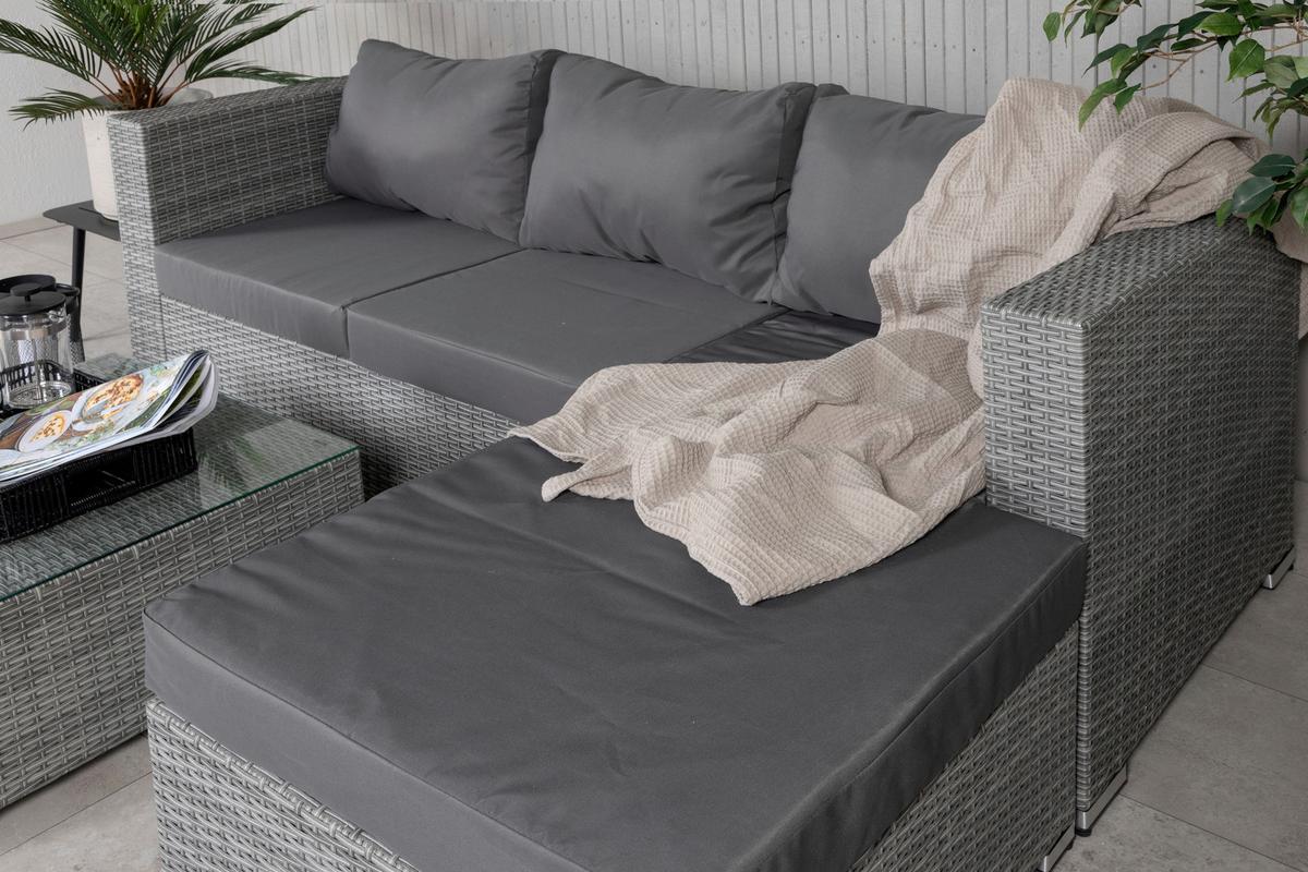 Dining-Loungeset Rotterdam ca. 202x160 cm Grau - Grau, KONVENTIONELL, Glas/Kunststoff - Gardenson