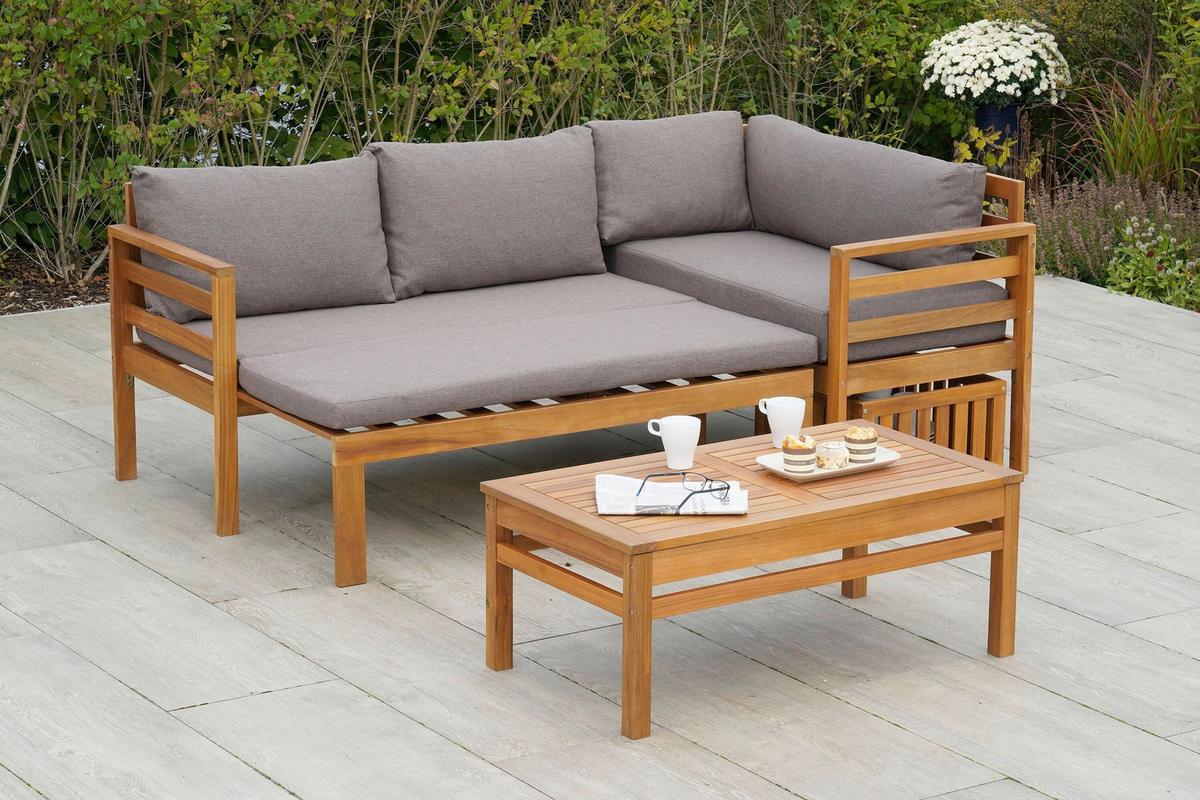 Gartenset Brasilia Echtholz - Grau/Akaziefarben, KONVENTIONELL, Holz/Textil - Gardenson