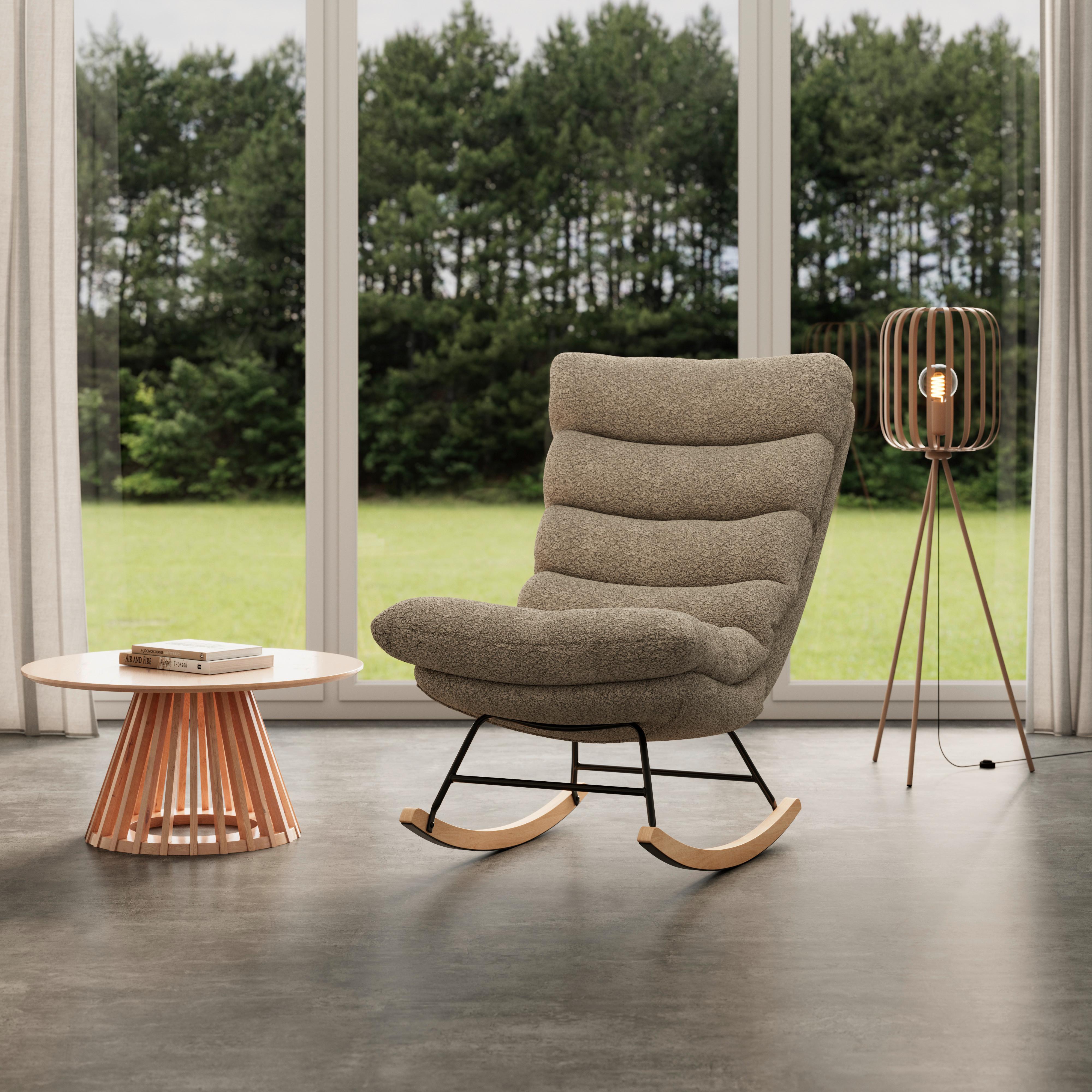 Schaukelsessel Devin Braun Webstoff - Hellbraun/Naturfarben, MODERN, Holz/Textil (70/100/106cm)