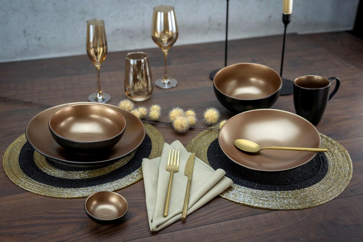 Kombinirani Servis Glamour Gold, 8-Delni - zlate barve/črna, keramika - Creatable