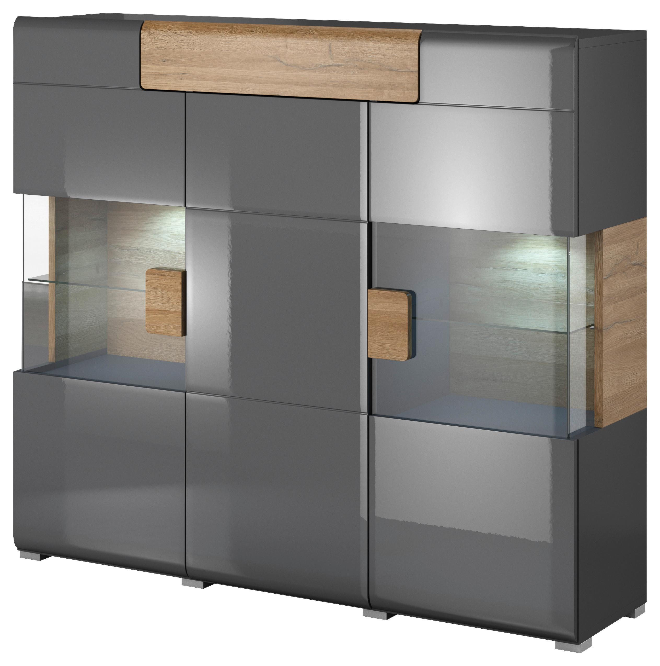 Félmagas Szekrény Toledo - tölgyfa színű/antracit, Modern, faalapú anyag/Üveg (147/132/39cm)