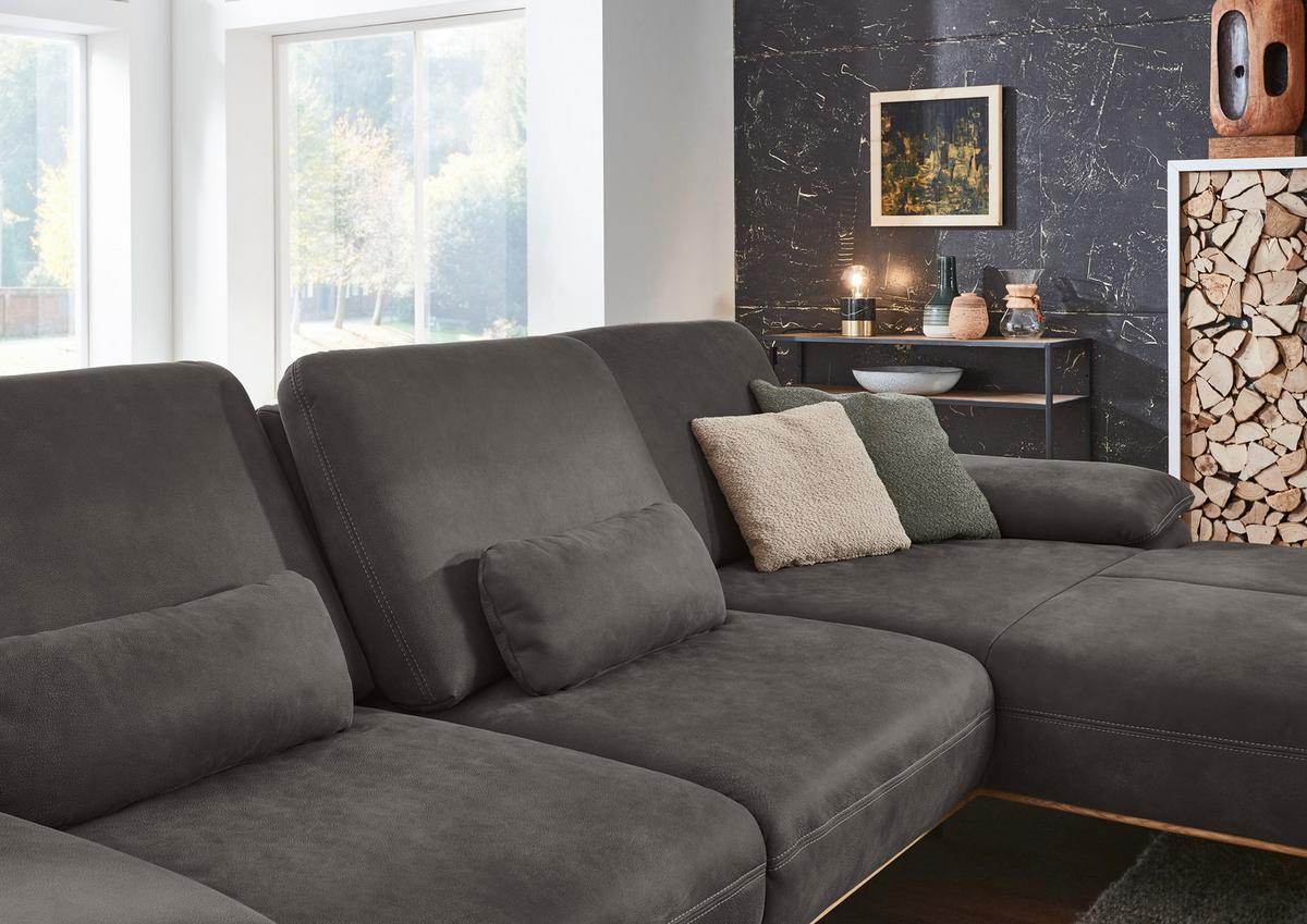 Wohnlandschaft Erling Dunkelgrau - Dunkelgrau/Beige, MODERN, Leder/Metall (322/89/187cm) - Premium Living