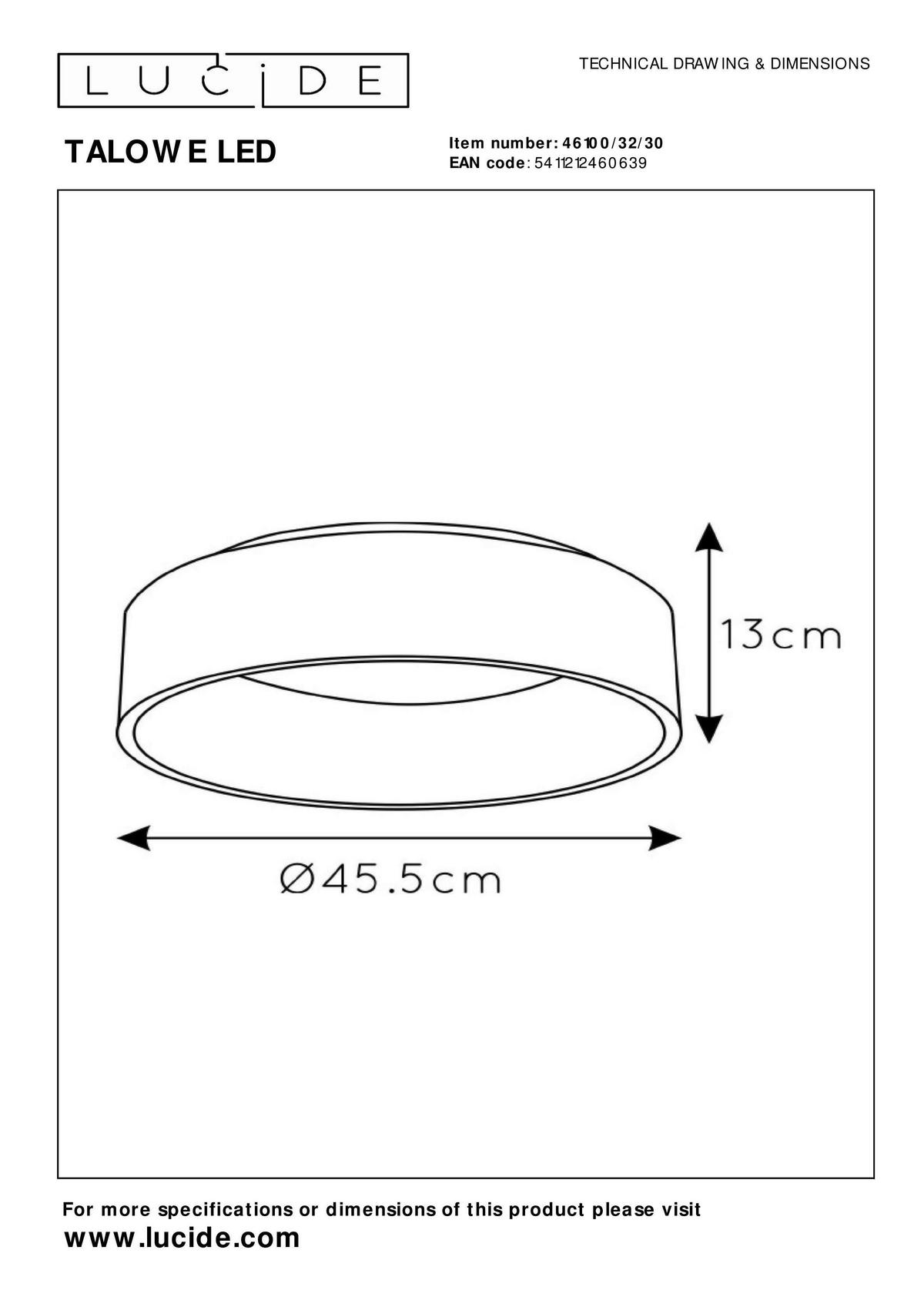 LAMPA SUFITOWA LED 46100/32/30 TALOWE LED - czarny, Basics, metal (45.5/45.5/13cm) - Lucide
