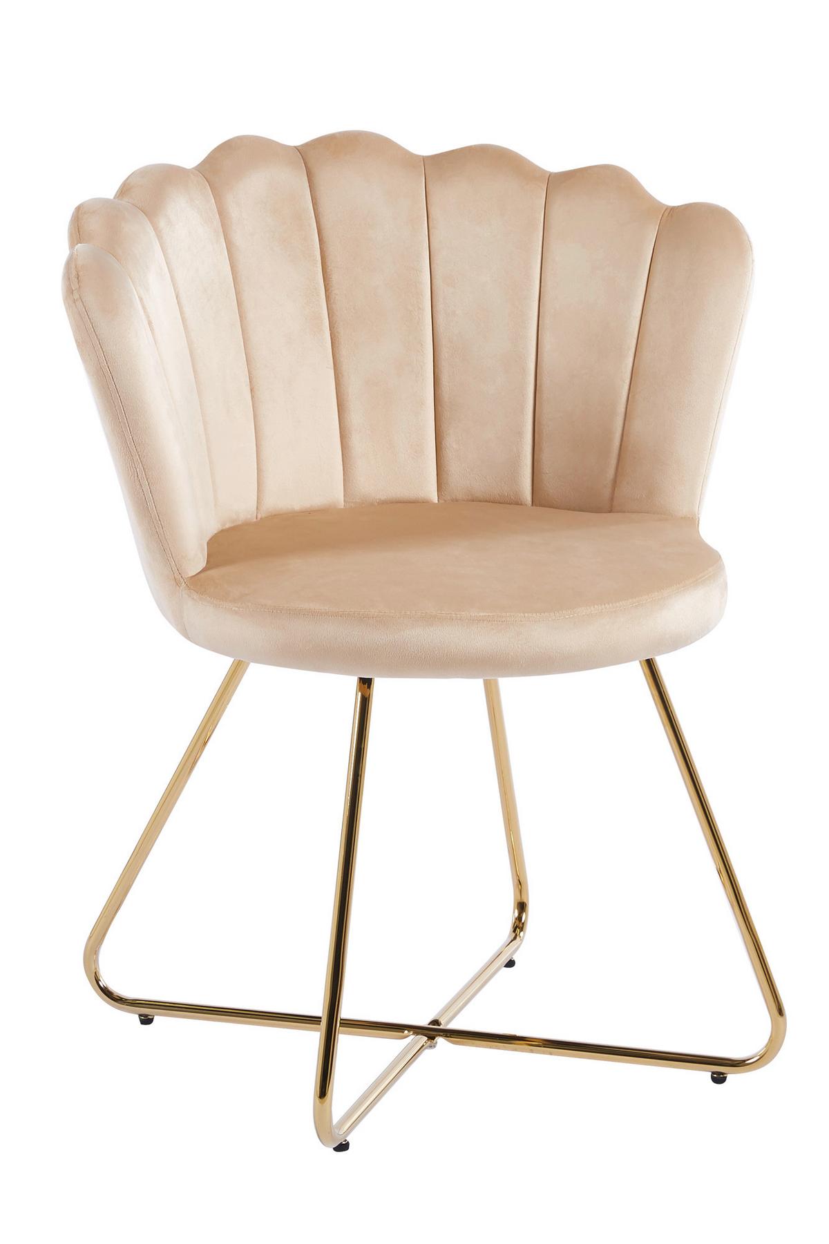 Set Stolov Samt, Bež, 2-Delni - zlate barve/bež, Moderno, kovina/tekstil (69,5/85/66cm) - Livetastic