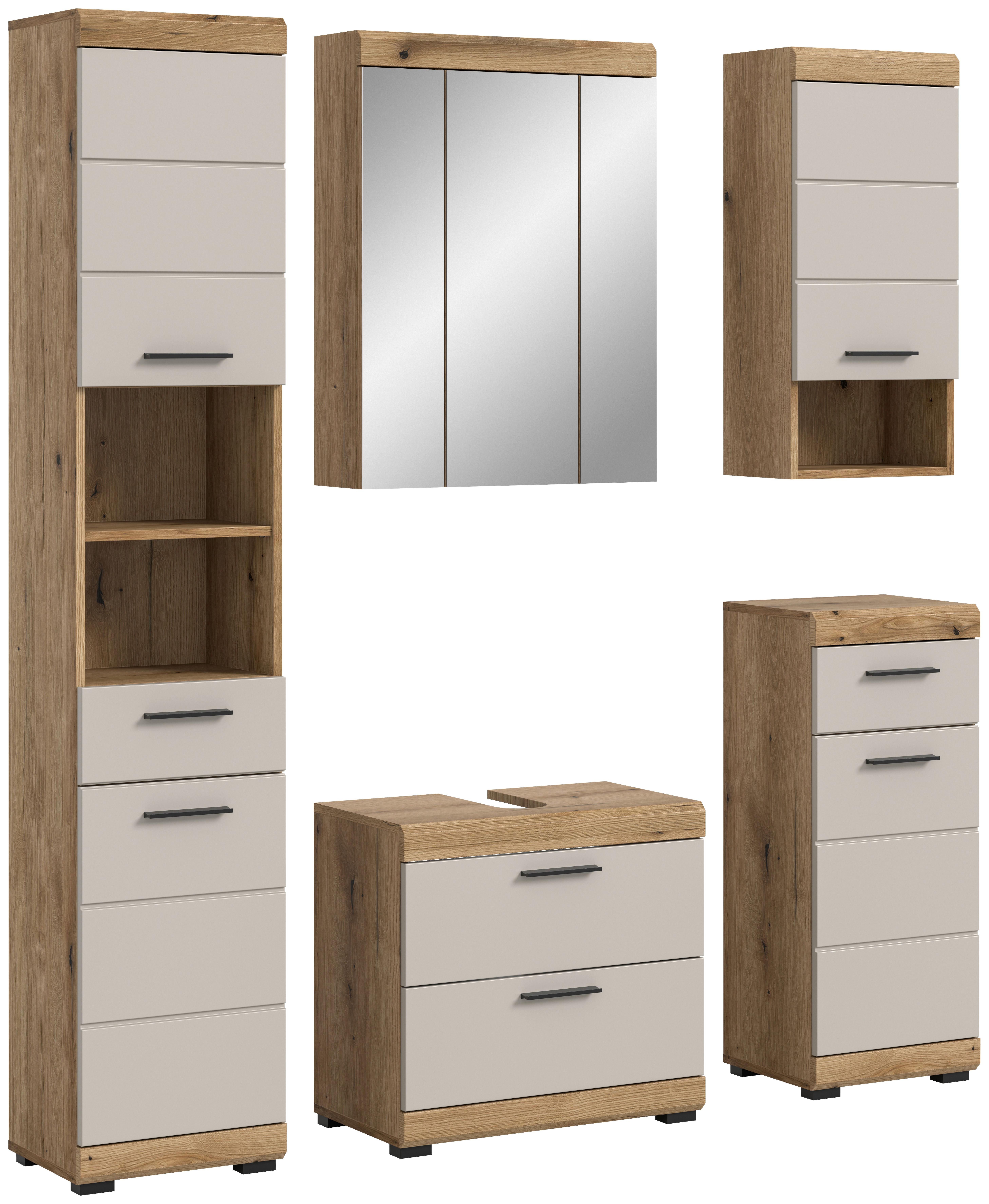 Badezimmer Scout 5-tlg. ca. 134 cm Kaschmir - Kaschmir/Schwarz, MODERN, Glas/Holzwerkstoff (134cm) - MID.YOU