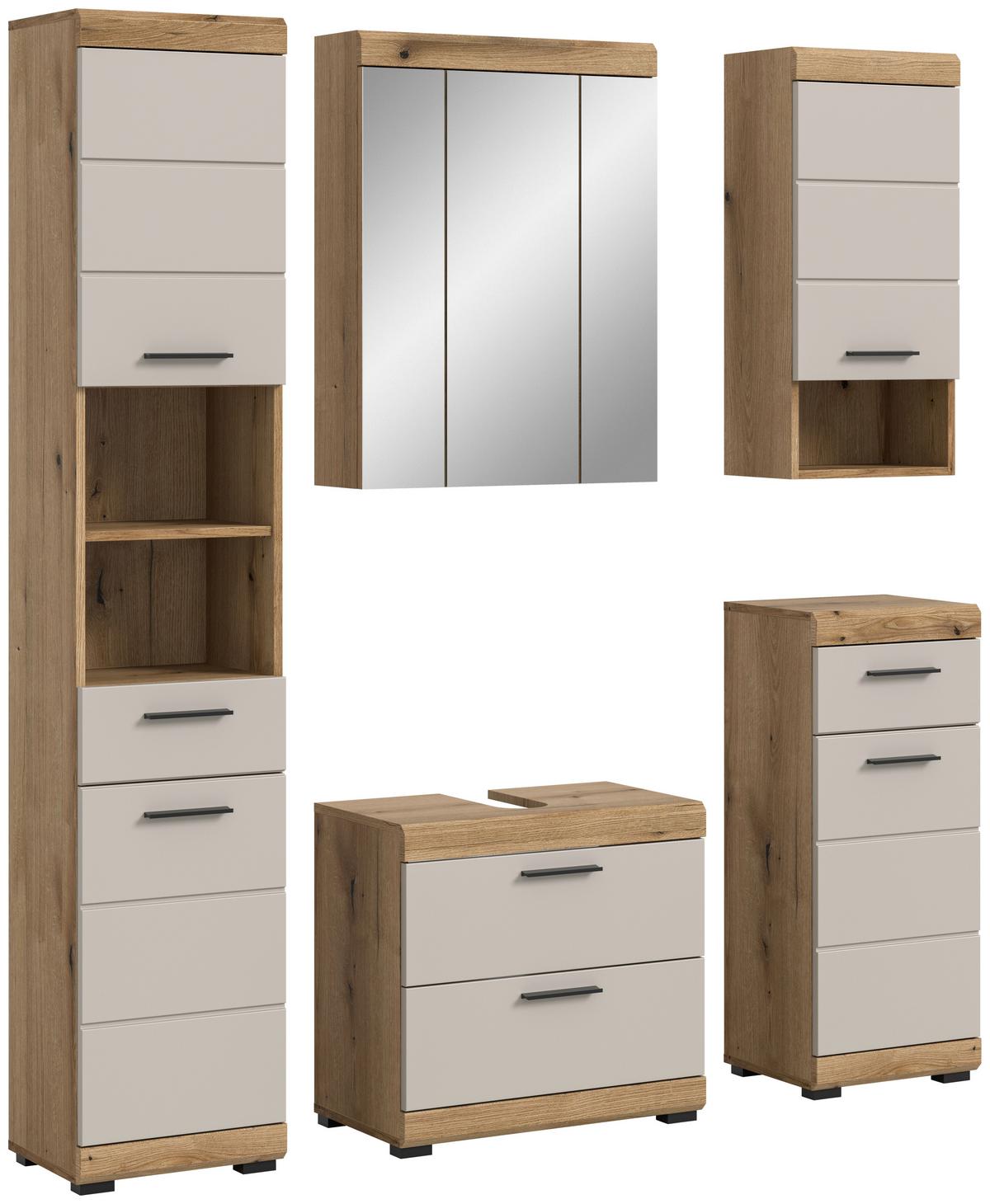 Badezimmer Scout 5-tlg. ca. 134 cm Kaschmir - Kaschmir/Schwarz, MODERN, Glas/Holzwerkstoff (134cm) - MID.YOU