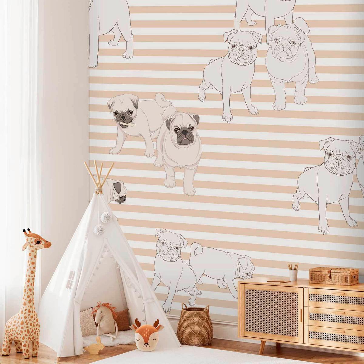 Fototapeta Playful Dogs, 400x280cm - bela/bež, Trendi, tekstil (400/280cm) - artgeist