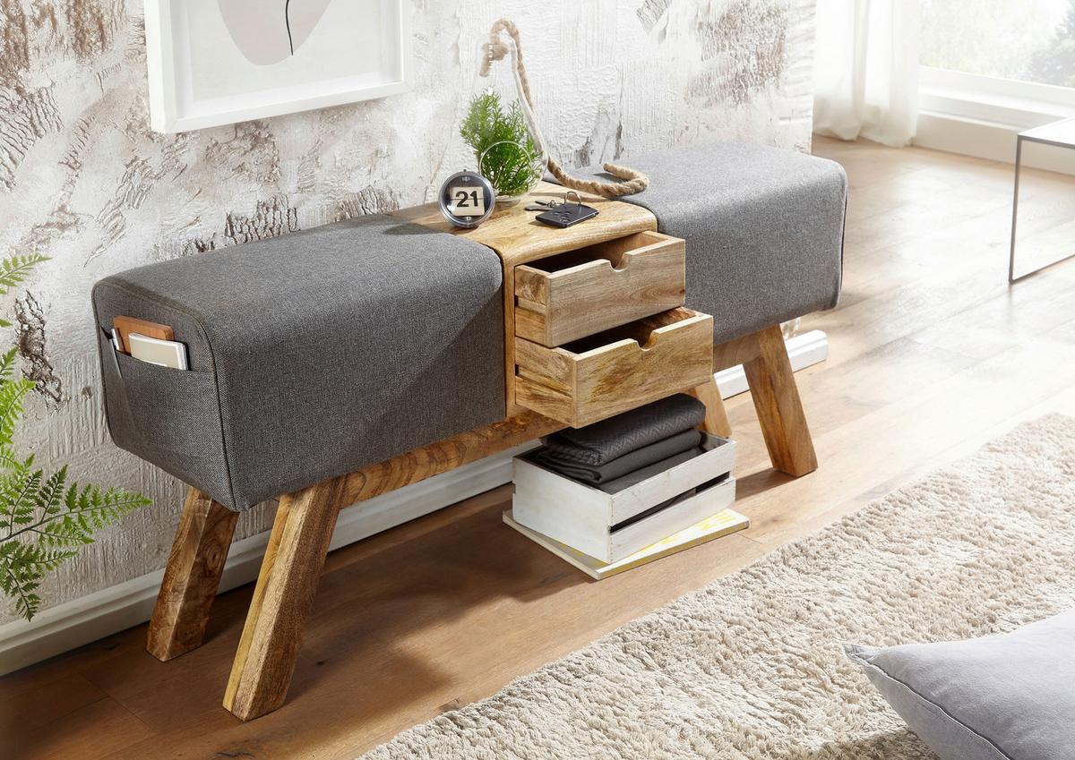 Garderobenbank ca. 120x56x30 cm Textil Grau - Braun/Grau, MODERN, Holz/Textil (120/56/30cm) - MID.YOU