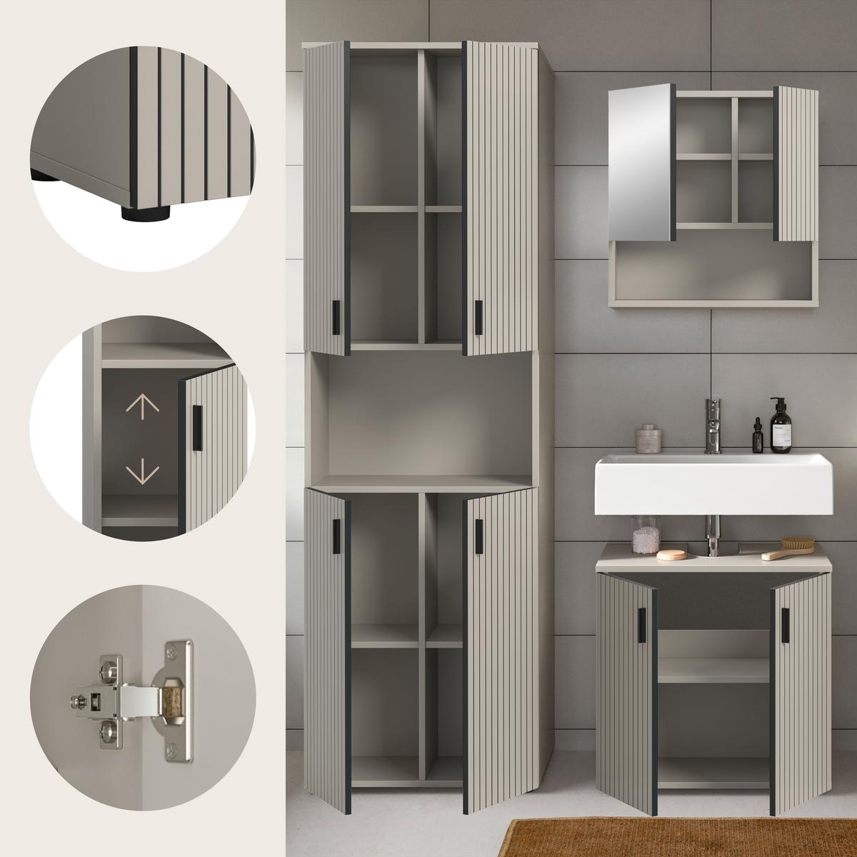 Badezimmer Mone Schwarz/Kaschmir 3-teilig - Kaschmir/Schwarz, Trend, Glas/Holzwerkstoff (120cm) - MID.YOU