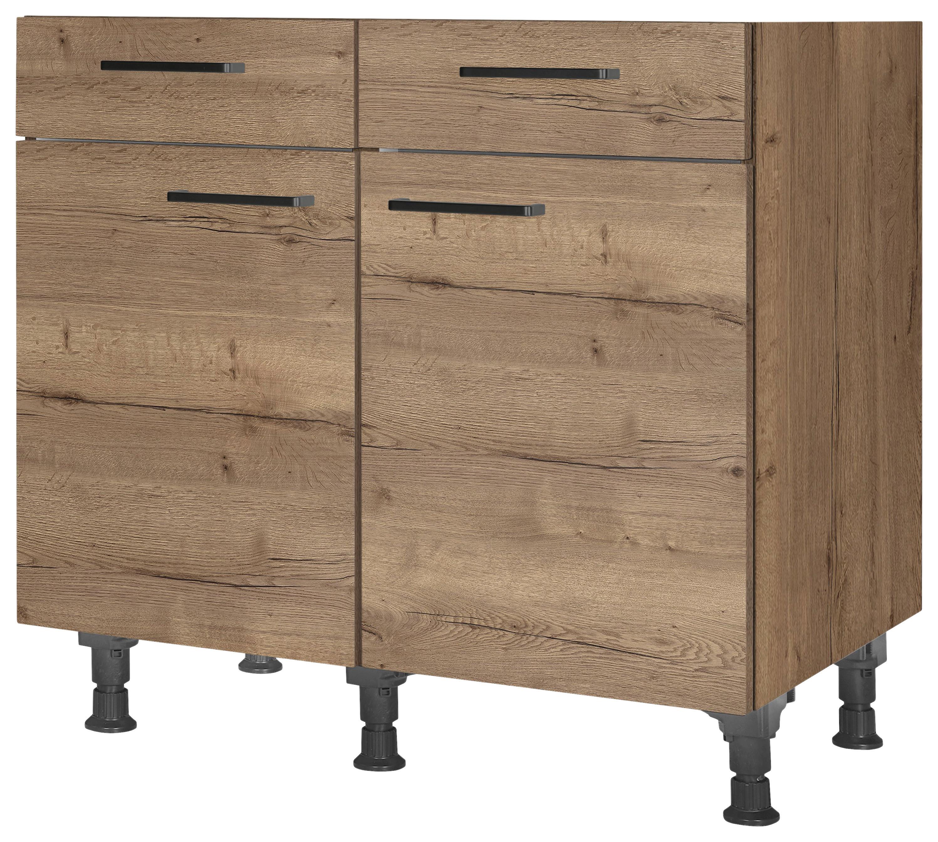 Schubkastenunterschrank Structura Eiche dunkel - Eiche dunkel/Schwarz, MODERN, Holzwerkstoff/Metall (90/87/56cm) - Nobilia