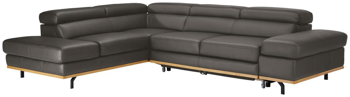 Wohnlandschaft Carmen Graublau - Graublau/Schwarz, MODERN, Leder/Holz (292/72/226cm) - Premium Living