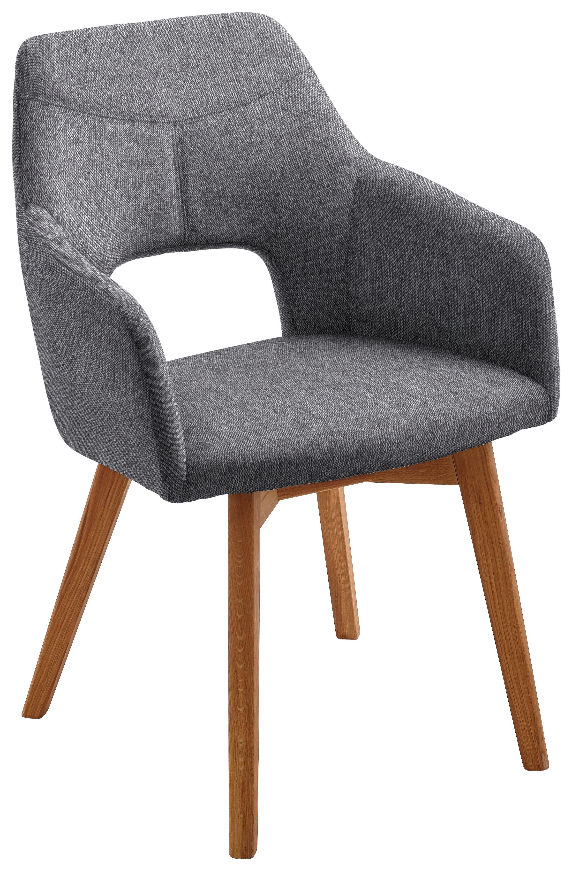 KRZESŁO Z PODŁOKIETNIKAMI EVITA - kolor dębowy/antracytowy, Design, drewno/tkanina (57/84/57cm) - Voleo