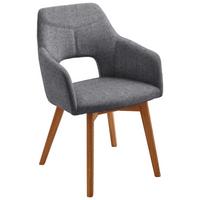 KRZESŁO Z PODŁOKIETNIKAMI EVITA - kolor dębowy/antracytowy, Design, drewno/tkanina (57/84/57cm) - Voleo