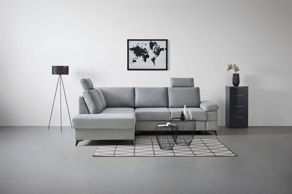 Ecksofa Sara Grau - Schwarz/Grau, MODERN, Textil/Metall (189/87-103/250cm) - Mömax