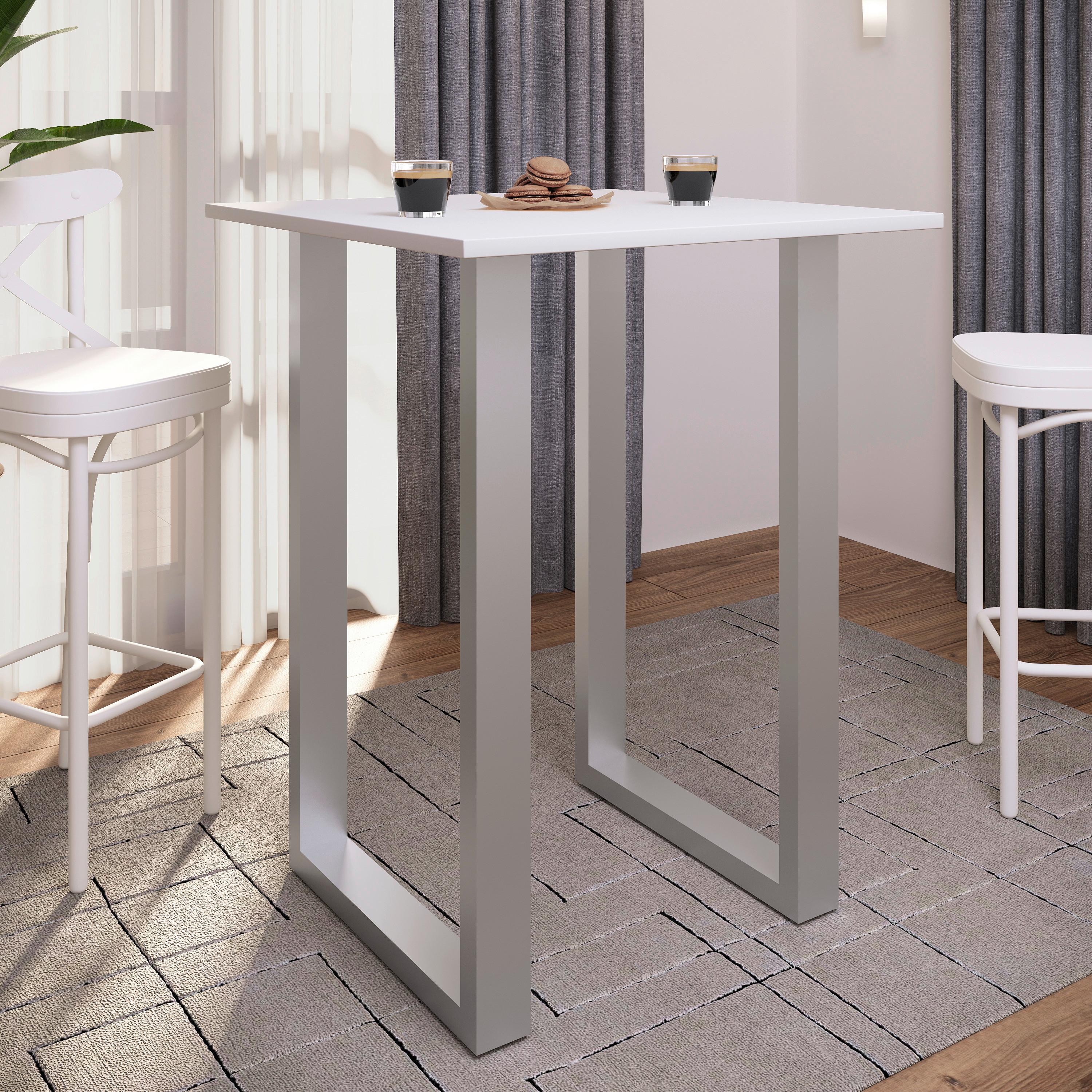 Bartisch Xona ca. 80x102x50 cm Weiß/Silber - Silberfarben/Weiß, KONVENTIONELL, Holzwerkstoff/Metall (80/102/50cm)