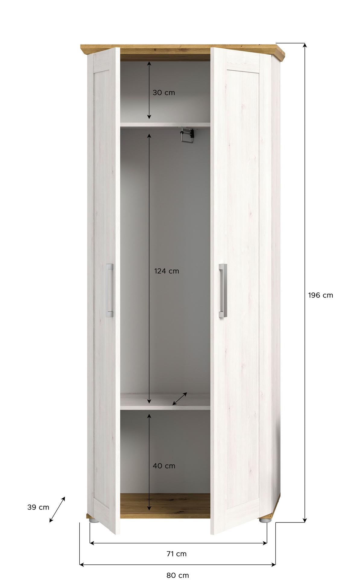 Garderobenschrank Verona ca. 78x194x37 cm Lärche/Eiche - Silberfarben, KONVENTIONELL, Holzwerkstoff/Kunststoff (78/194/37cm) - MID.YOU