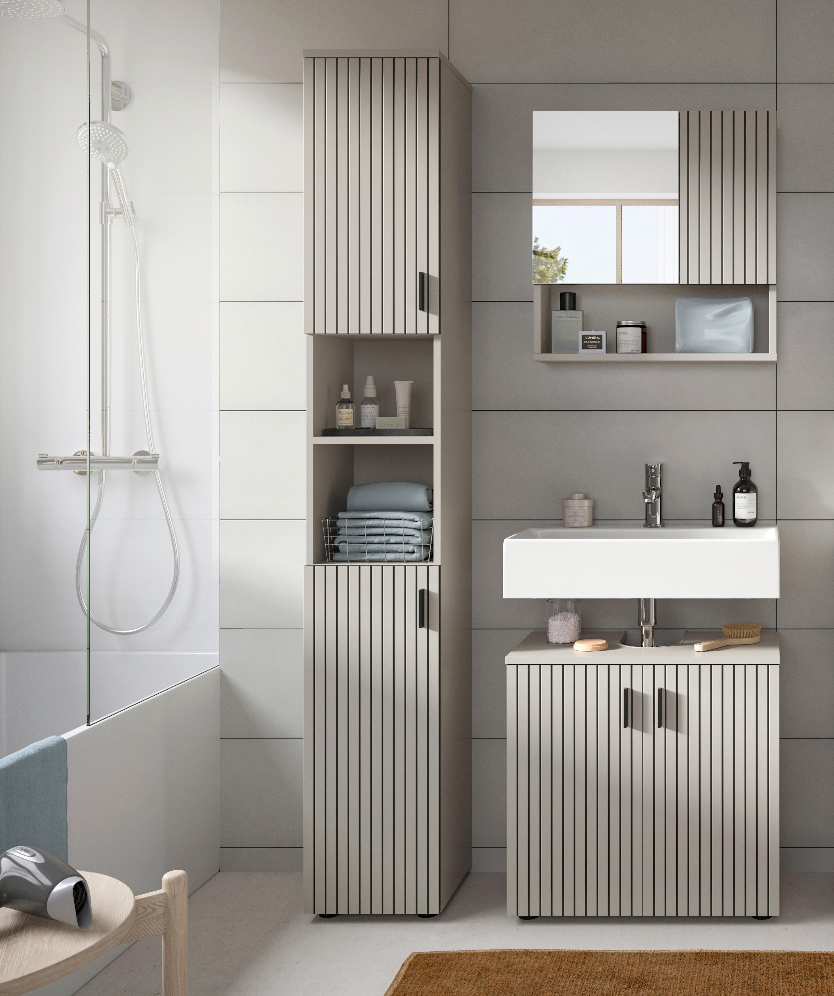 Badezimmer Mone Schwarz/Kaschmir 3-teilig - Kaschmir/Schwarz, Trend, Glas/Holzwerkstoff (90cm) - MID.YOU