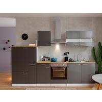Küchenzeile Economy m. Geräten Grau/Nussbaum B: ca. 300 cm - Edelstahlfarben/Nussbaumfarben, Basics, Holzwerkstoff/Metall (300cm) - Respekta