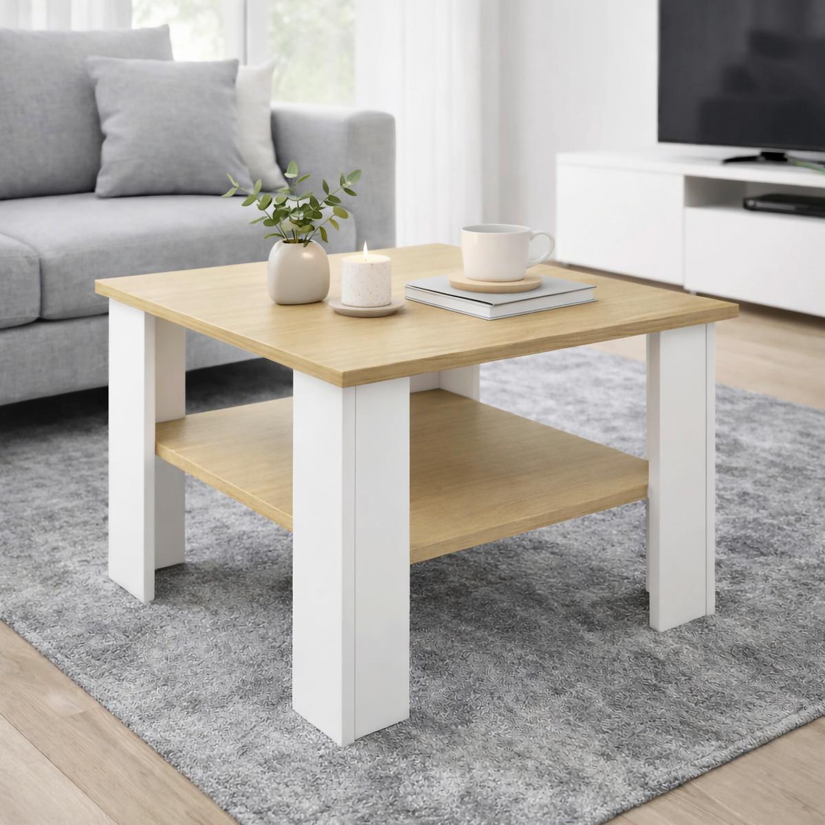 Couchtisch Disalo - Honigeiche/Weiss, Design, Holzwerkstoff (55/55/44cm) - Livetastic