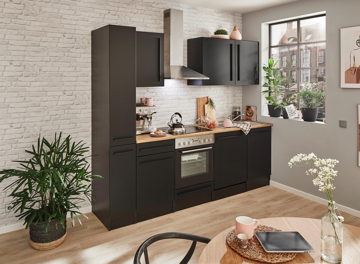 Küchenblock Jazz mit Geräten ca.250cm Schwarz - Eichefarben/Schwarz, LIFESTYLE, Holzwerkstoff/Kunststoff (250cm) - P & B