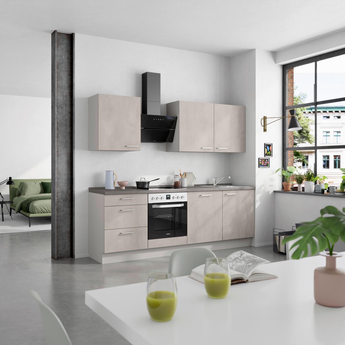 Küchenblock Riva High m. Geräten Grau - Schieferfarben/Edelstahlfarben, MODERN, Holzwerkstoff/Metall (240cm) - Nobilia