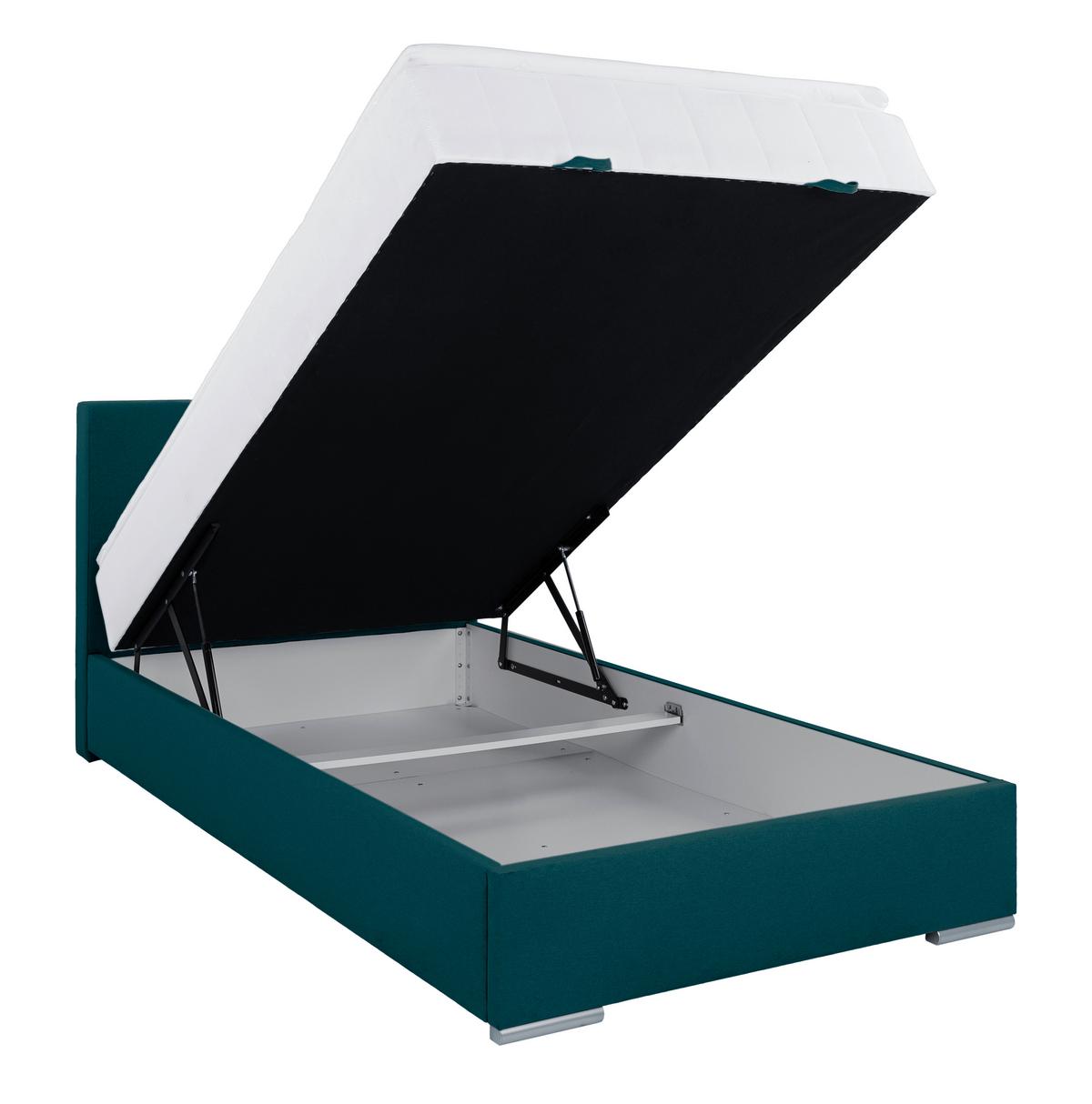 Tapecirani Krevet Cosi - boje petroleja/boje kroma, Konvencionalno, drvo/metal (120/200cm)