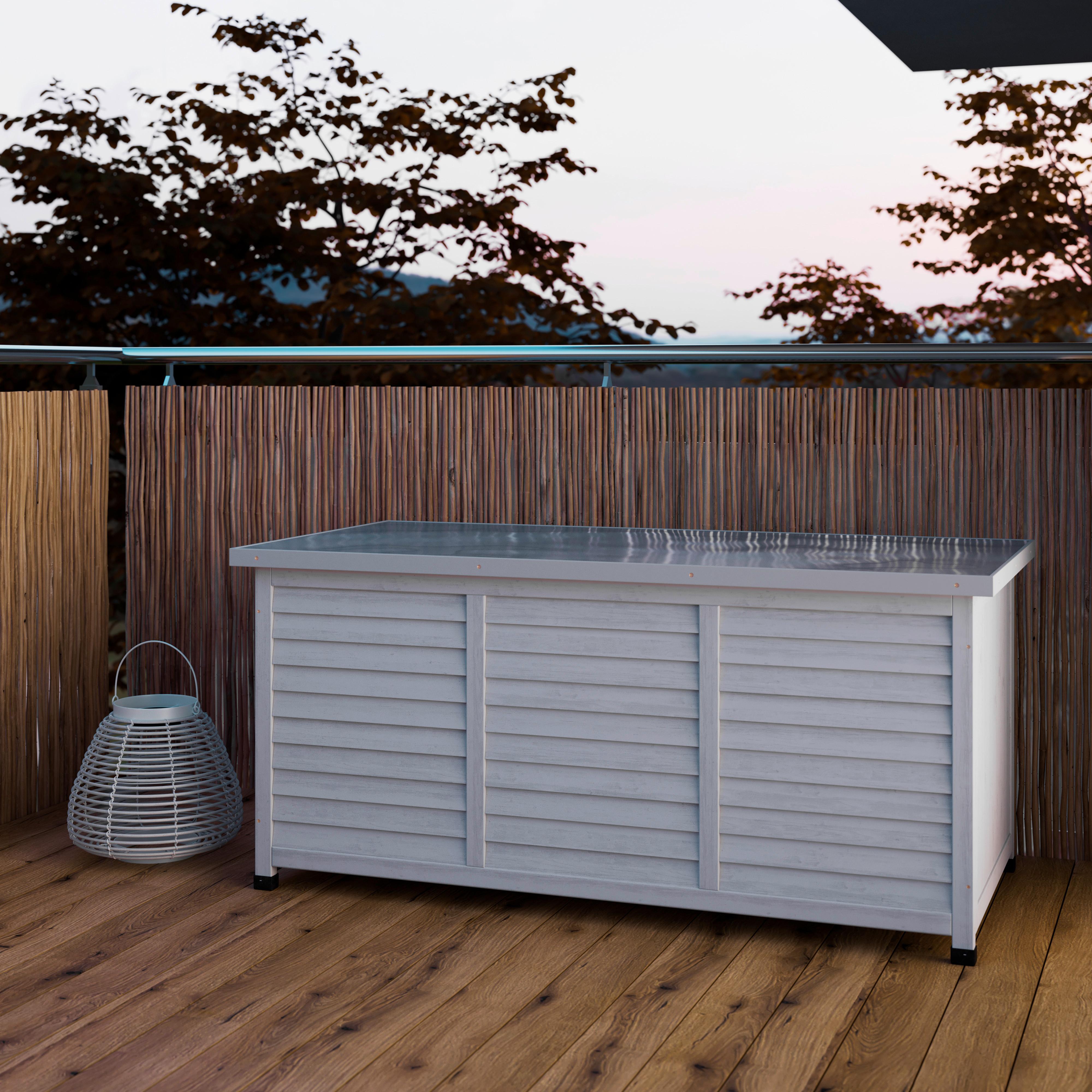 Kissenbox Biona Grau aus Echtholz - Grau, MODERN, Holz/Metall (132/60/66cm) - Bessagi Garden