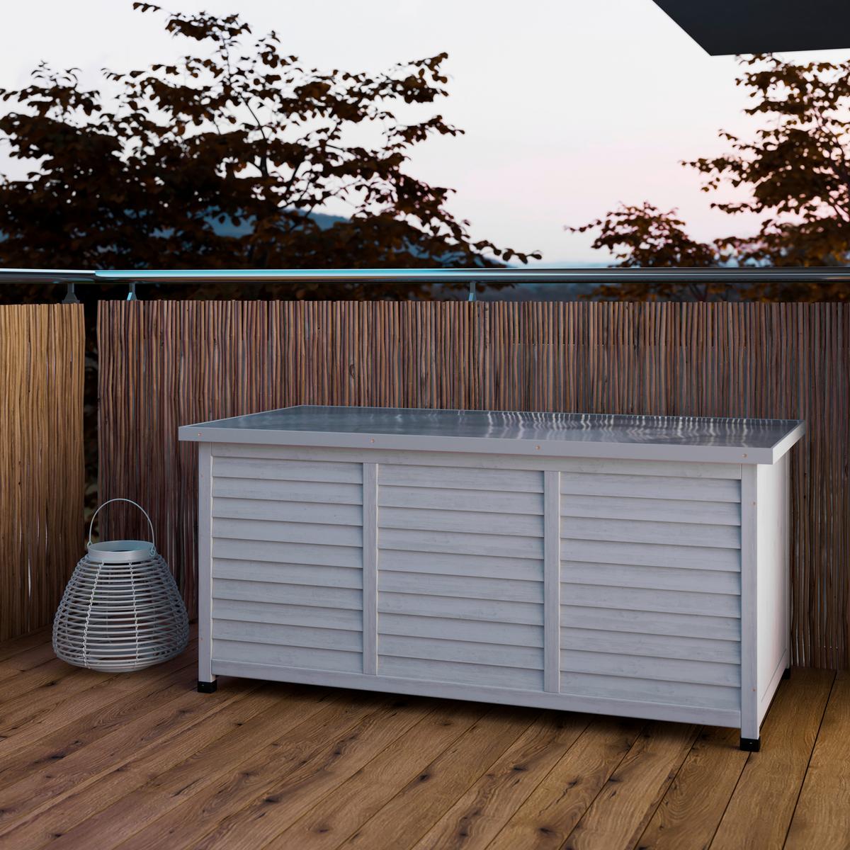 Kissenbox Biona Grau aus Echtholz - Grau, MODERN, Holz/Metall (132/60/66cm) - Bessagi Garden