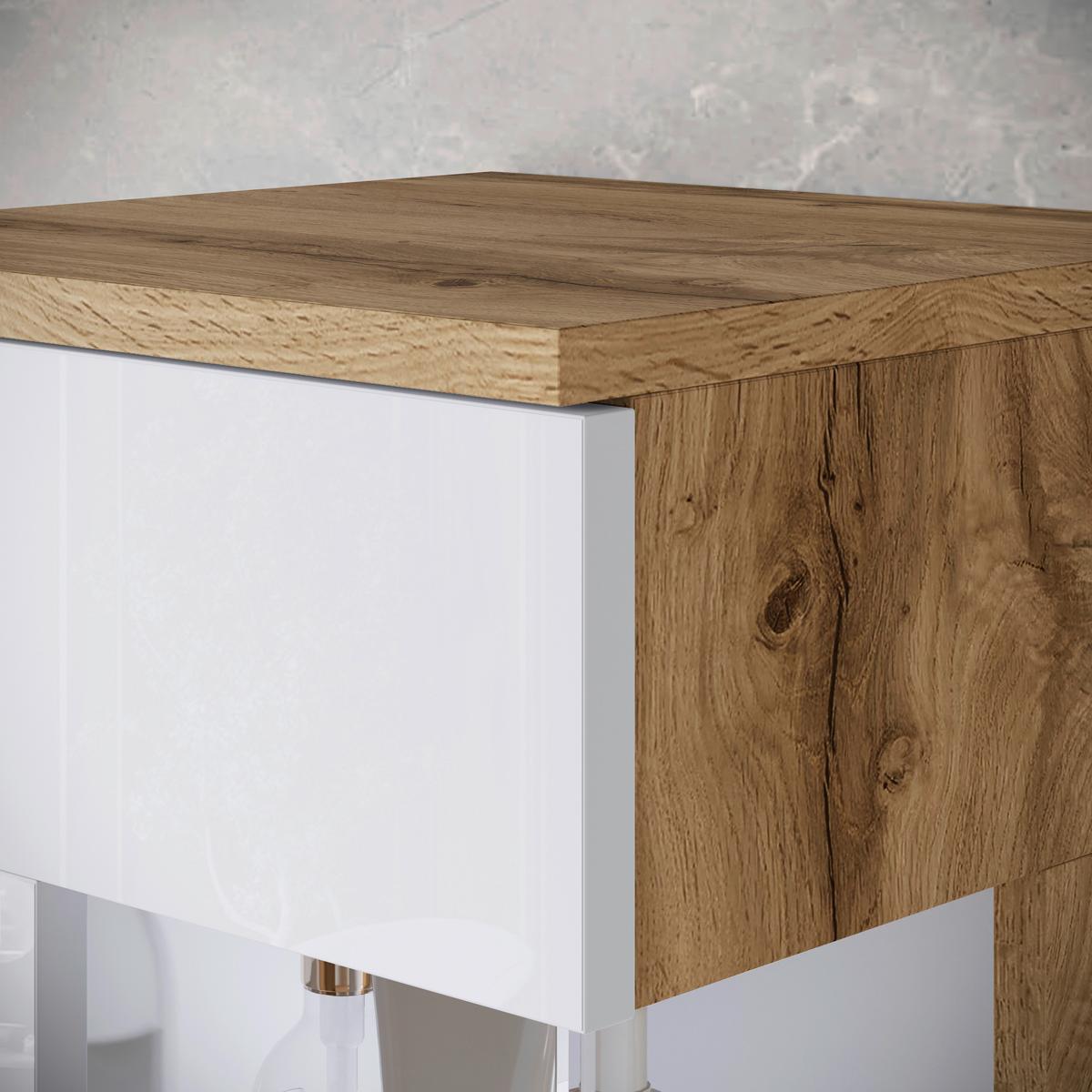 Badezimmer-Set Narobi 5-tlg. mit LED ca. 120 cm Eiche/Weiß - Weiß Hochglanz/Eiche Wotan, Trend, Glas/Keramik (120,4cm) - P & B