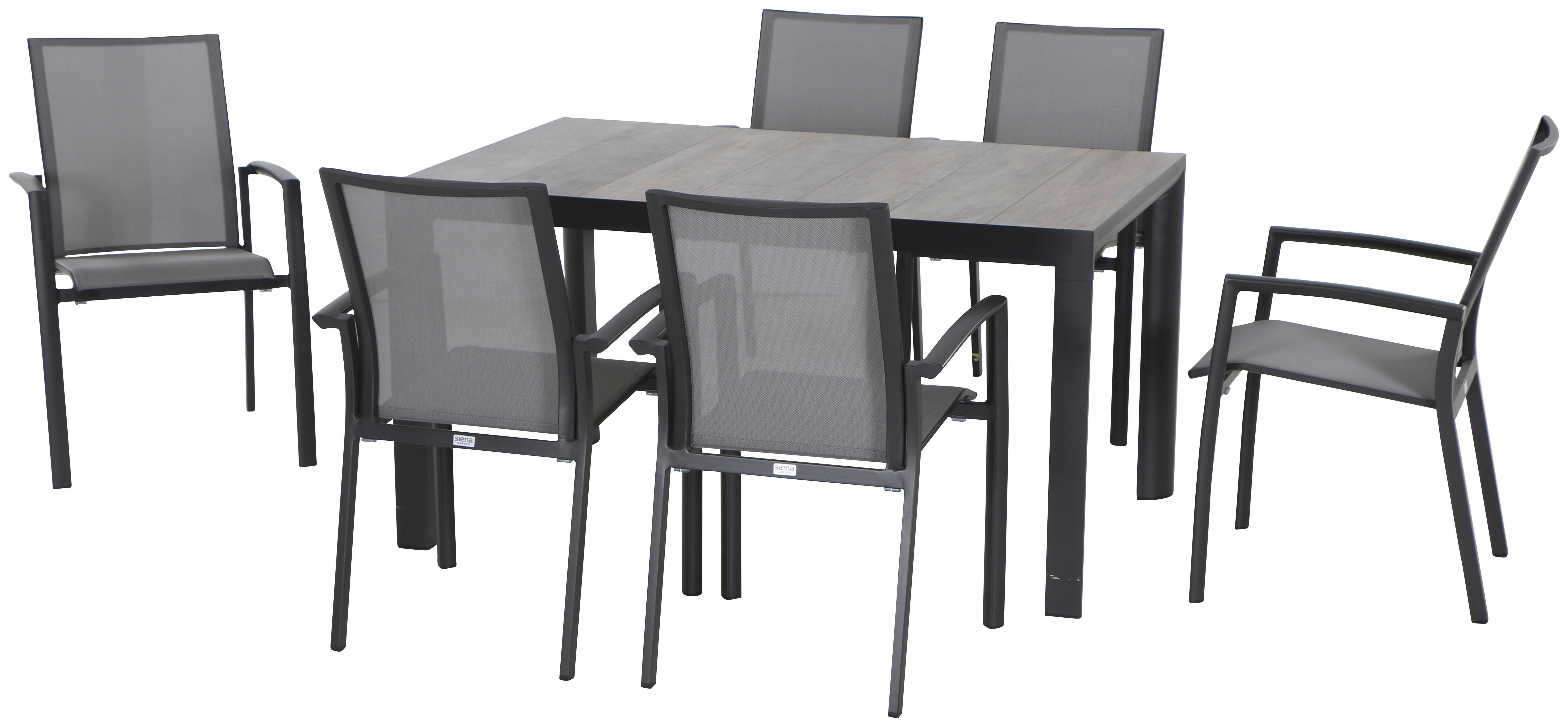 Loungegarnitur 7-tlg Velia, Metall/Textil/Keramik - Anthrazit/Schwarz, KONVENTIONELL, Keramik/Textil - Siena Garden