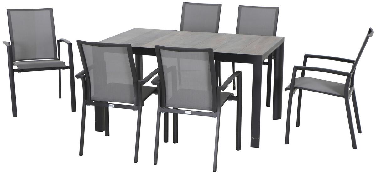 Loungegarnitur 7-tlg Velia, Metall/Textil/Keramik - Anthrazit/Schwarz, KONVENTIONELL, Keramik/Textil - Siena Garden