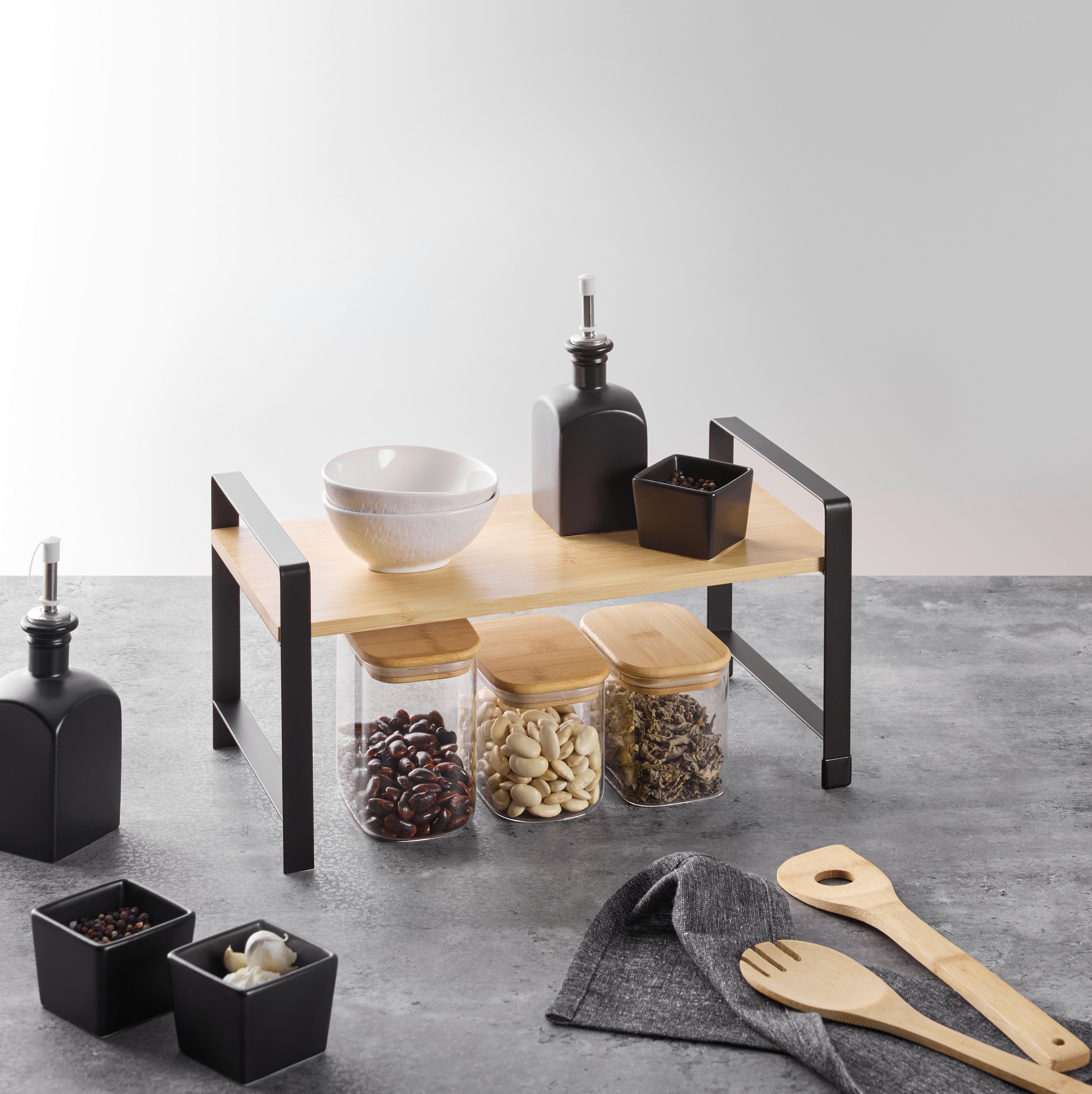 KÖKSHYLLA RITA - 1 - svart/naturfärgad, Modern, metall/naturmaterial (40/20/23cm) - Mömax