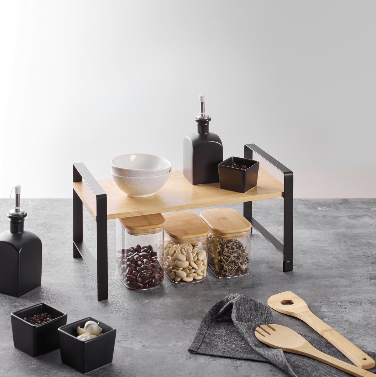 Etajeră de bucătărie Rita - 1 - culoare natur/negru, Modern, materiale naturale/metal (40/20/23cm) - Mömax