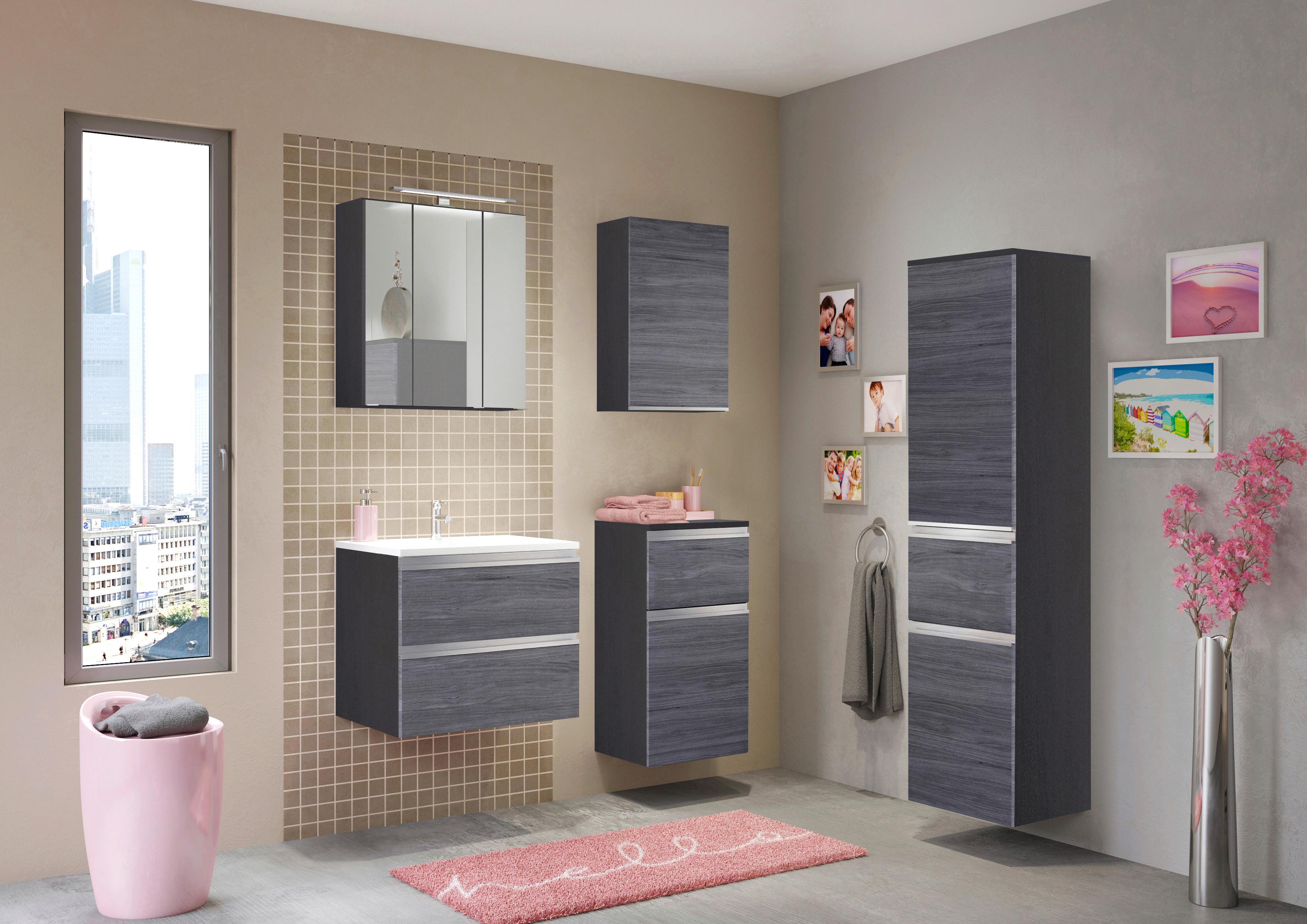 Badezimmer in Silber/ Eichefarbe 'Arezzo' - Eichefarben/Silberfarben, Basics, Holzwerkstoff/Stein (60/51,5/47cm) - Held