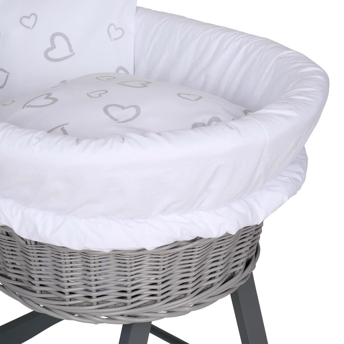 ŁÓŻECZKO NA KÓŁKACH - ZESTAW SWEETHEART -TOP- - biały/szary, Basics, drewno/tkanina (91/60/73cm) - My Baby Lou