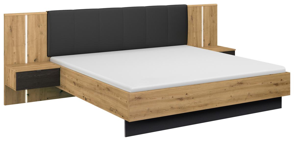 Bettanlage Apollon ca. 180x200 cm Schwarz/Eiche Artisan - Schwarz/Eiche Artisan, MODERN, Holzwerkstoff/Textil (180/200cm) - Rauch Möbel