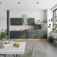 Küchenblock Touch Low m. Geräten Dunkelgrün - Dunkelgrün/Eichefarben, MODERN, Holzwerkstoff/Metall (360cm) - Nobilia