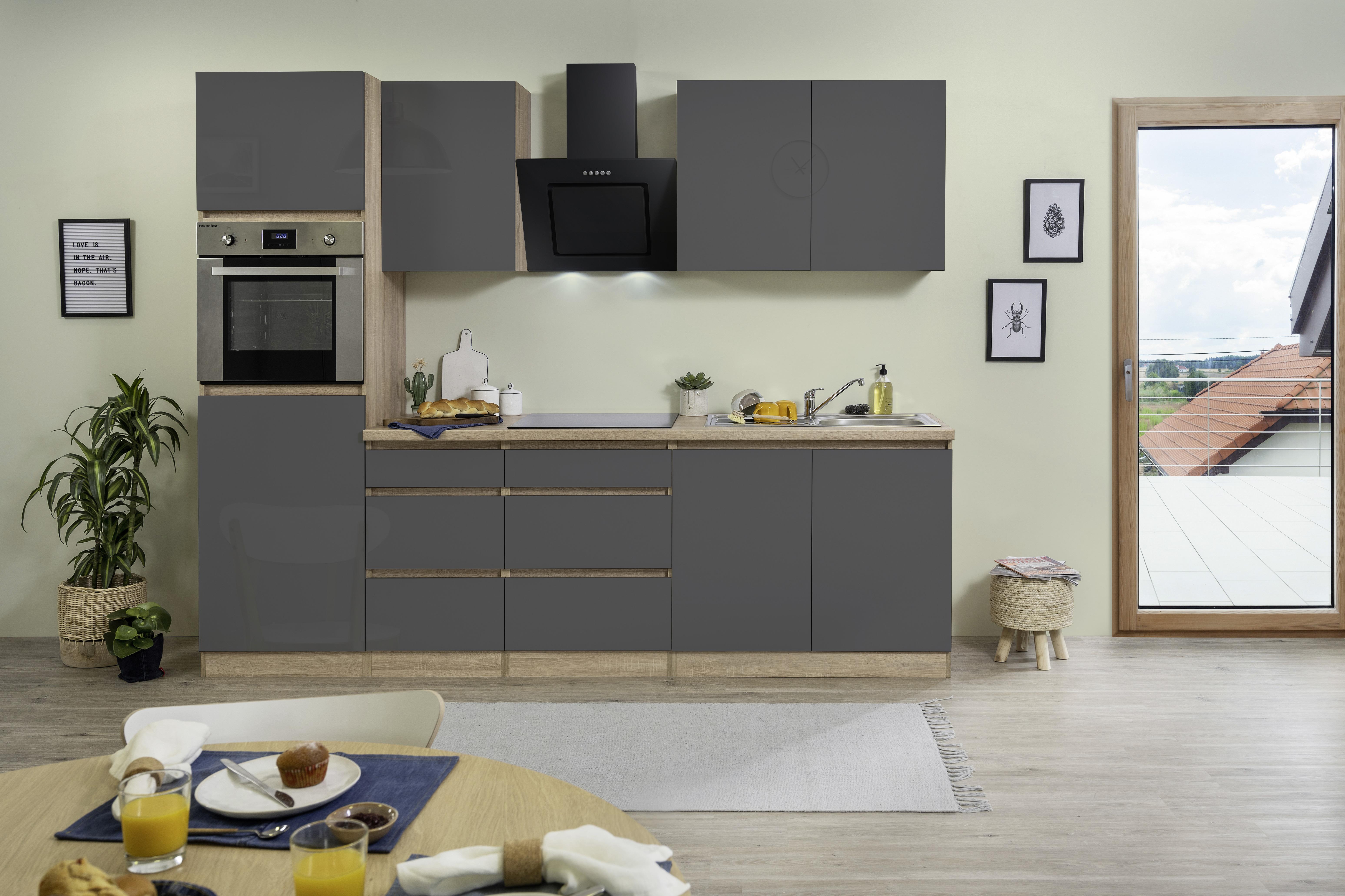 Küchenblock Premium Grau/Eiche B: ca. 270 cm - Eichefarben/Grau, MODERN, Holzwerkstoff (270cm) - Respekta