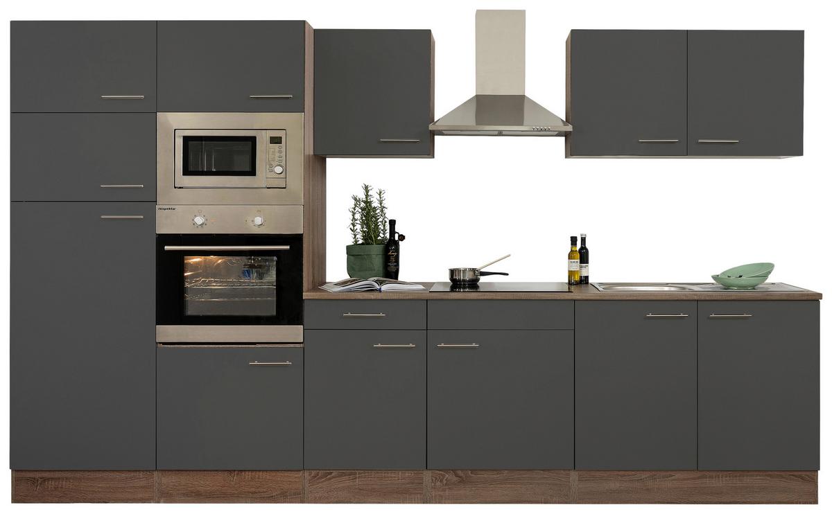 Küchenzeile mit Geräte Grau /Eiche Dekor B: ca. 330 cm - Edelstahlfarben/Eichefarben, Design, Holzwerkstoff/Metall (330cm) - Respekta