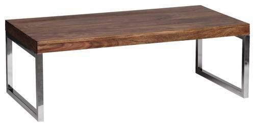 Couchtisch "Guna" ca. 120x60 cm, aus Sheesham - Chromfarben/Sheeshamfarben, Design, Holz/Metall (120/60/40cm) - MID.YOU