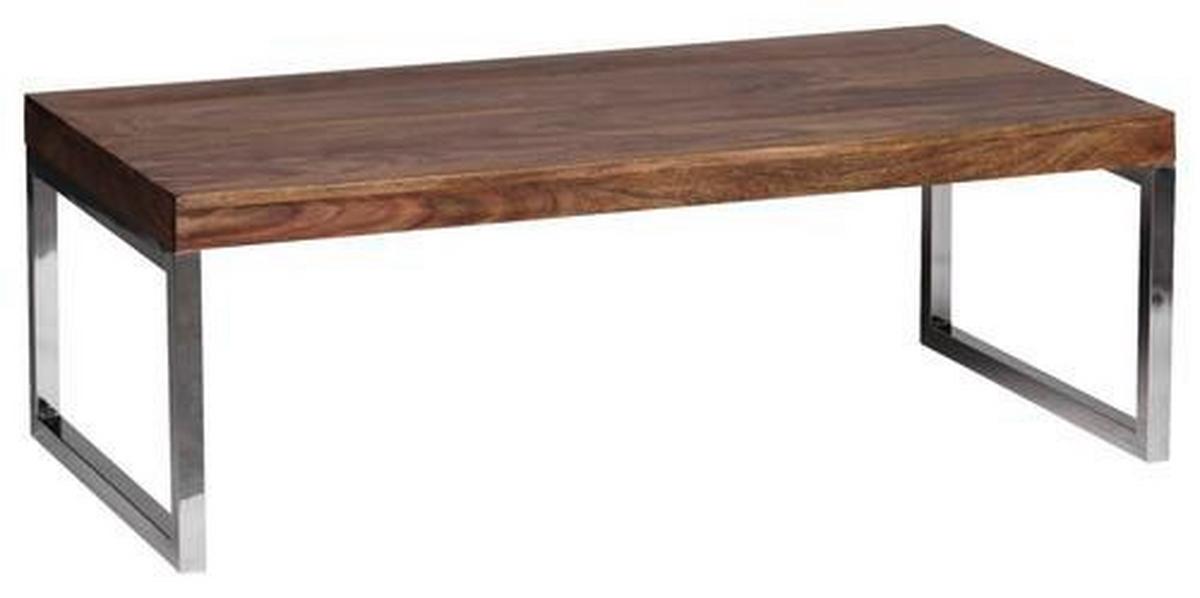 Couchtisch "Guna" ca. 120x60 cm, aus Sheesham - Chromfarben/Sheeshamfarben, Design, Holz/Metall (120/60/40cm) - MID.YOU