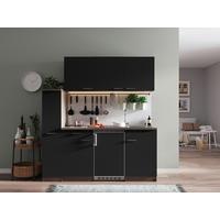Miniküche Oliver mit Geräten ca. 180 cm Schwarz - Eichefarben/Schwarz, Basics, Holzwerkstoff/Kunststoff (180cm) - Respekta