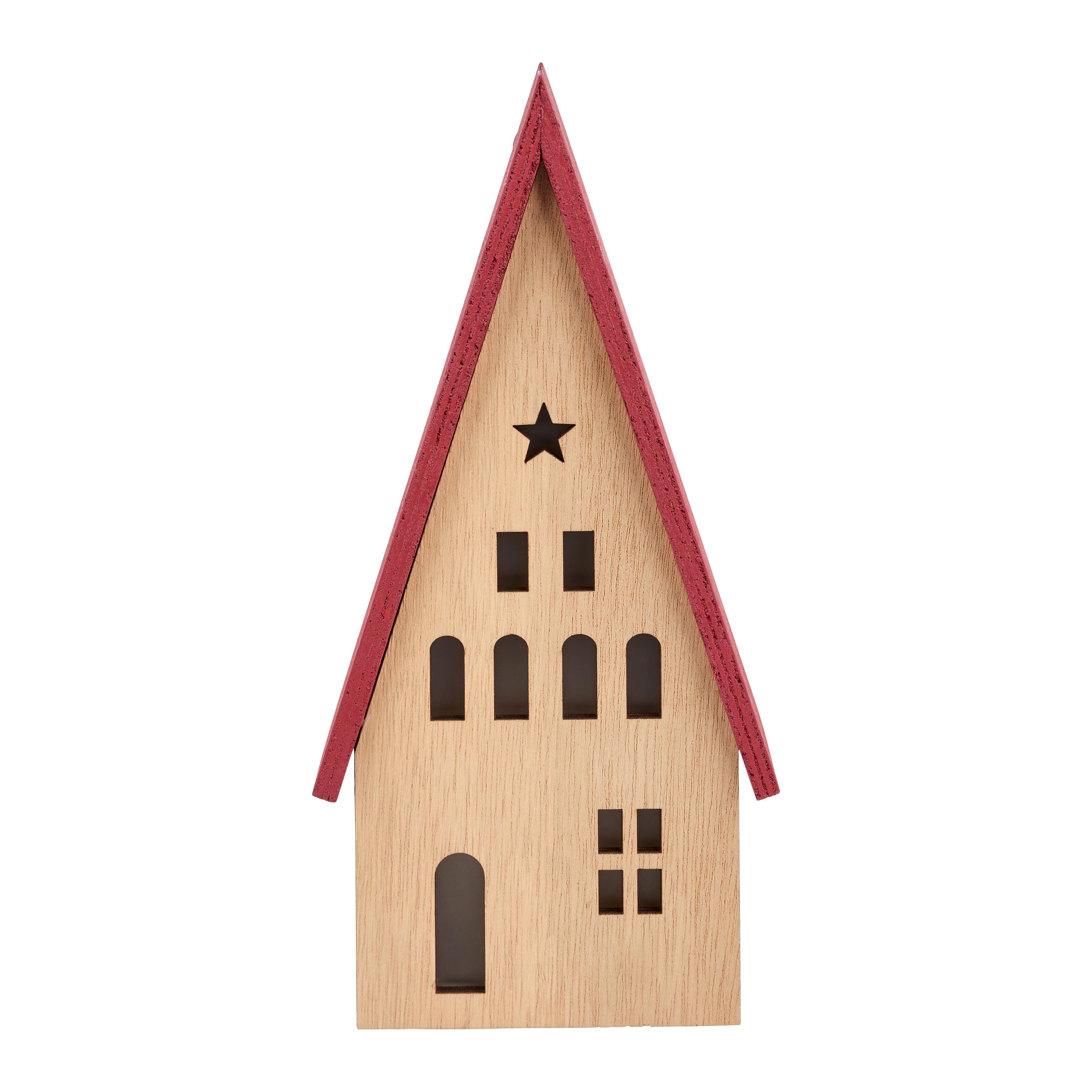 Dekorativna Hiša Woody - rdeča/naravne barve, Konvencionalno, leseni material (11,5/23/6cm) - Mömax