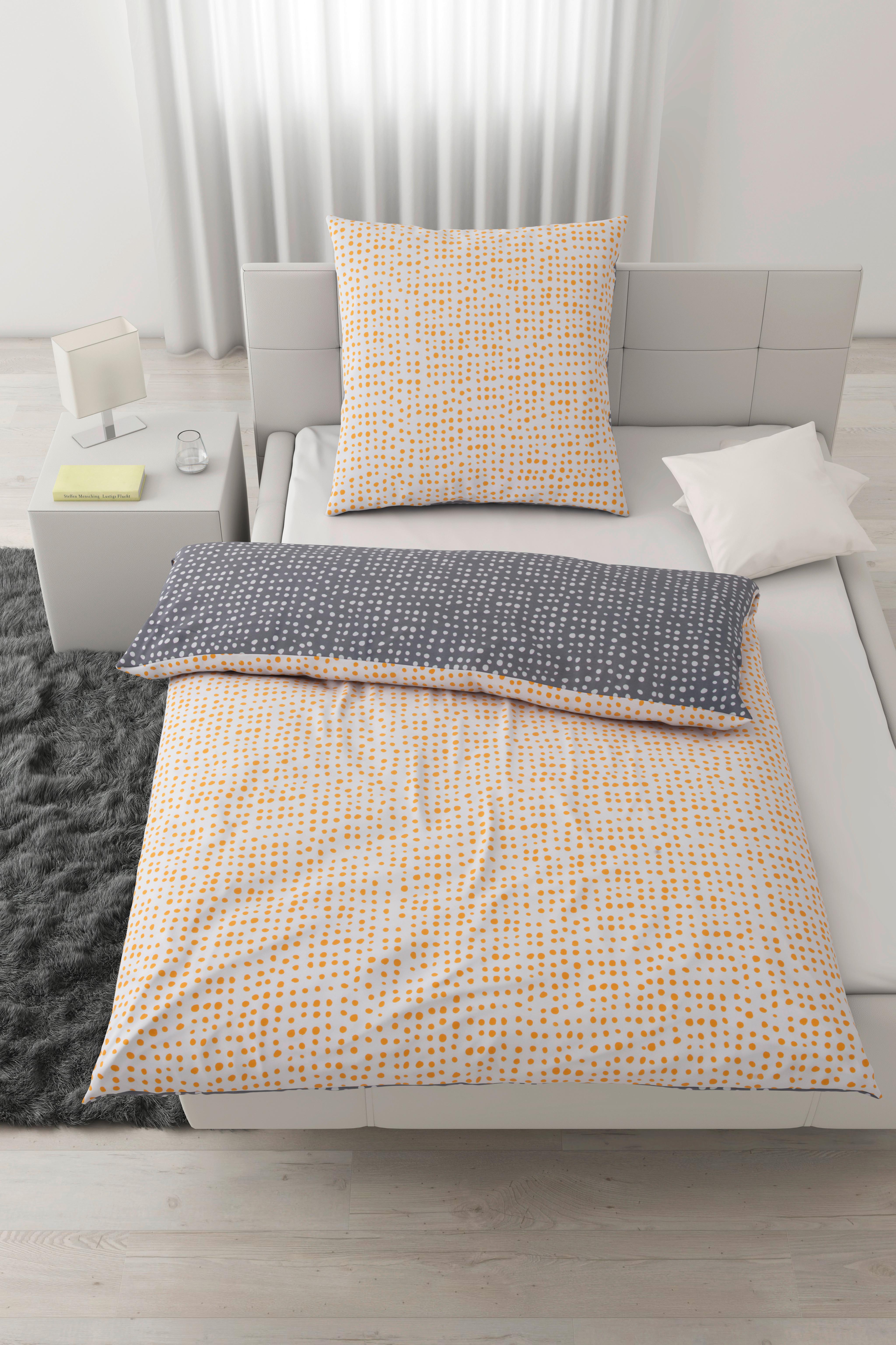 Wendebettwäsche Luise Grau/Weiß/Gelb ca. 135x200 cm - Currygelb/Weiß, MODERN, Textil (135/200cm) - Modern Living