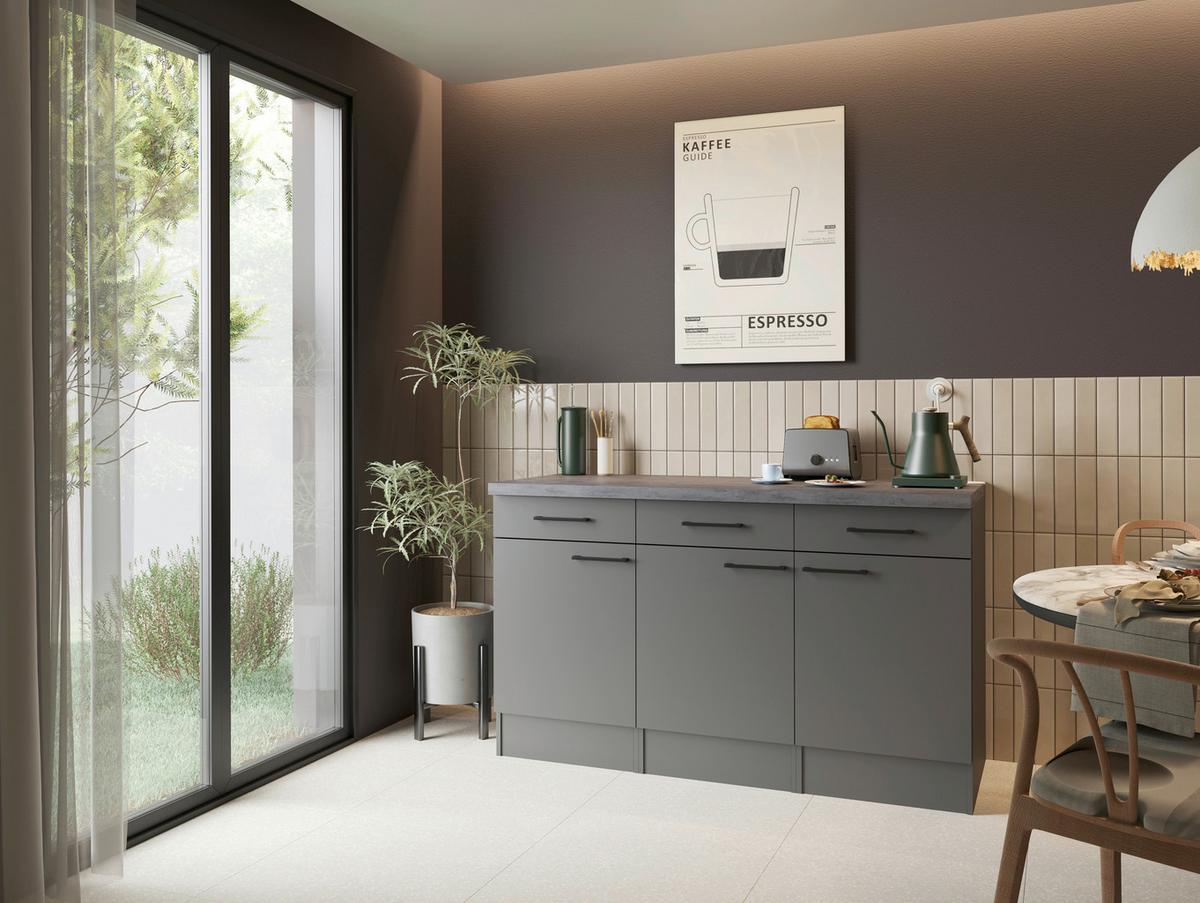 Küchenunterschrank Oliver Grau - Schwarz/Grau, Trend, Holzwerkstoff/Metall (150/90/60cm) - Respekta