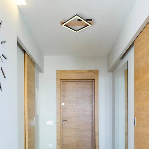LED-Deckenleuchte Beatrix Schwarz/Dunkelbraun max.12Watt - Dunkelbraun/Opal, Natur, Holzwerkstoff/Kunststoff (33/31/5,5cm) - Globo